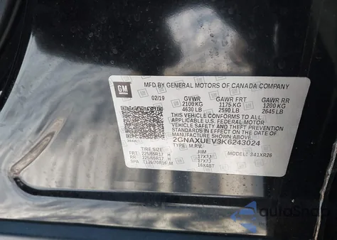 2019 Chevrolet Equinox Lt from USA, damaged, VIN 2GNAXUEV3K6243024
